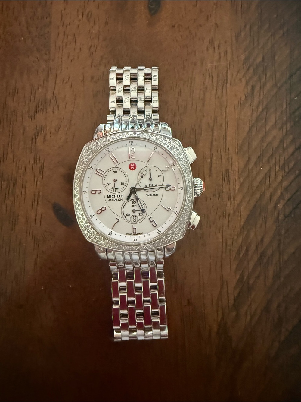 Michele Women's Ascalon Diamond Watch - Silver with Red Accents